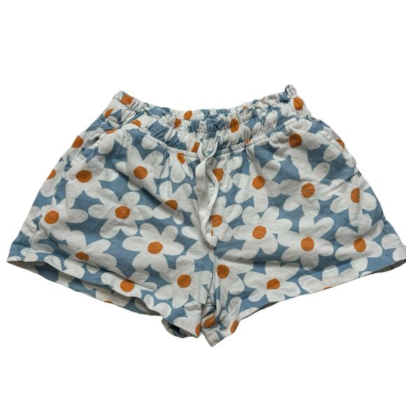 PRIMARY Blue Daisy Pull On Cotton Shorts Size 6-7 Kids Pockets Drawstring - Picture 1 of 4